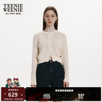 Teenie Weenie小熊女装2024早春镂空钩花气质短款针织开衫外套 象牙白 155/XS
