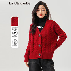 La Chapelle 拉夏贝尔 毛衣简约时尚秋冬圣诞风宽松条纹半开领短款针织上衣女款新年红色 红色2 F