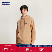 TOMMY JEANS男装美式复古纯棉刺绣宽松连帽卫衣DM0DM16369 卡其色AB0 XS