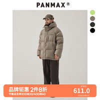 潘·麦克斯（PANMAX）PANMAX大码男装美式休闲潮流宽立领拆卸帽印花厚款羽绒服男女加肥 灰绿 5XL