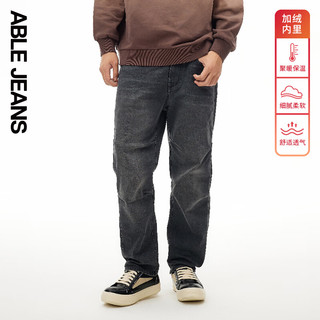 ABLE JEANS【直筒滑板裤】冬季男士宽松直筒绒里质感牛仔裤 【高弹】陨石灰-加绒款 27/32