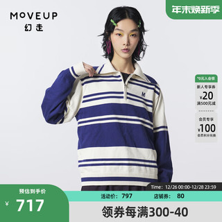 幻走（MOVEUP）yangyang系列纯棉条纹设计师短款毛衣女 蓝白条 M