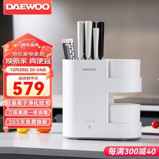 DAEWOO 大宇 消毒刀架砧板刀具消毒机家用小型筷子筒紫外线消毒机烘干器无线果蔬清洗机QX7双仓白色