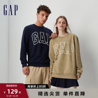 Gap 盖璞 男女装秋冬2023新款LOGO圆领抓绒保暖卫衣427434加厚上衣 海军蓝 180/96A