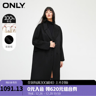 ONLY双面呢绵羊毛西服领中长款毛呢大衣女|12334S007 H1Z 黑色BLACK 155/76A/XS