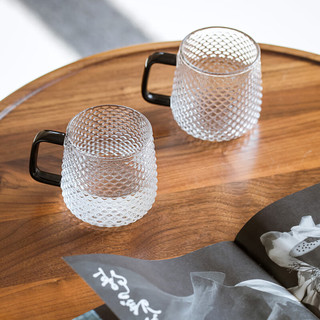 品喻 PINYU）玻璃杯家用女男士喝水杯子办公室茶杯马克杯锤纹咖啡杯