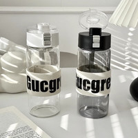 MUHAN 沐韩 小巧玻璃杯女水杯简约办公居家男士水杯便携泡茶杯 透明550ML+米白弹力杯套+杯刷