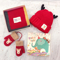 圣诞新年送儿童帽子围巾手套三件套2-14岁幼儿园小朋友子小卡通【礼盒装】 红色款-小儿童（1-5岁）