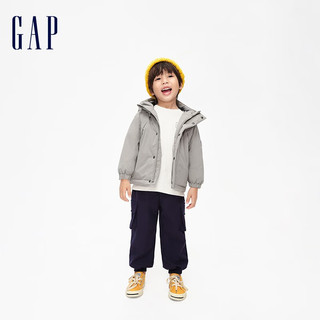 Gap男幼冬季2023LOGO短款多口袋连帽羽绒服836582儿童装外套 灰色 90cm(1-2岁) 亚洲尺码