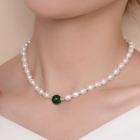 蒂蔻（Tico） 时尚简约绿玛瑙椭圆淡水珍珠项链女士款送婆婆