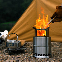户外便携式圆形柴火炉野外木炭炉固体酒精炉加厚不锈钢野炊烤炉具