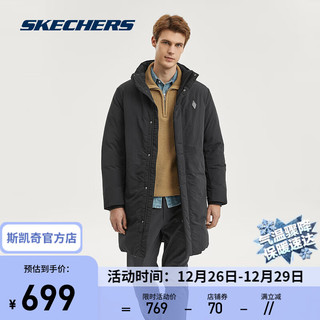 斯凯奇（Skechers）雅钻系列男子梭织长款羽绒外套L423M060 碳黑/0018 XL