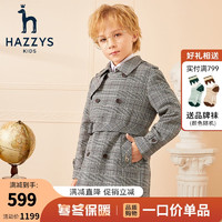 哈吉斯（HAZZYS）品牌童装男童秋时尚百搭风衣薄中大童经典格子风衣 格 110