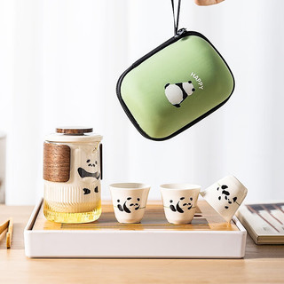 摩登主妇 mototo熊猫旅行茶具便携随身陶瓷功夫茶具套装户外随行快客杯 摩陀陀竹木盖快客杯（一壶三盖）