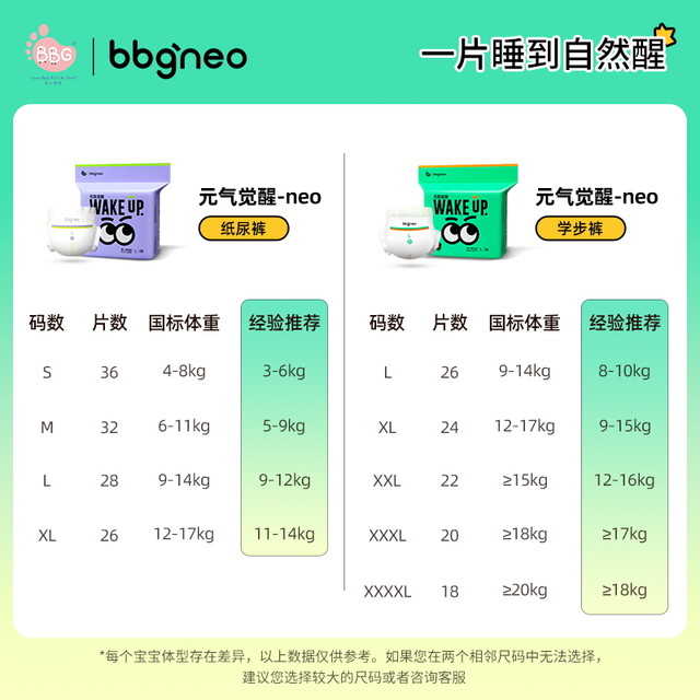 BBG 3包/BBG元气觉醒neo大眼睛纸尿裤拉拉裤尿不湿学步SMLXL2XL4XL