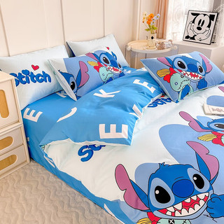 Disney 迪士尼 水洗棉磨毛四件套床单被套卡通学生宿舍床上用品 史迪奇 1.2m床