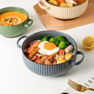 KAWASIMAYA 川岛屋 双耳汤碗家用2021新款大号盛汤大碗泡面碗北欧餐具陶瓷汤盆 6英寸双耳面碗(卡其色)