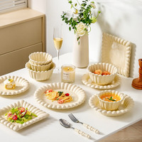 KAWASIMAYA 川岛屋 陶瓷碗家用新款2023好看的饭碗汤碗盘子奶油色餐具碗碟套装 6.5英寸面碗
