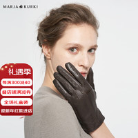 玛丽亚.古琦（MARJA KURKI）纯色绵羊皮手套女冬天 真皮保暖手套简约时尚 迷雾森林 棕色 L