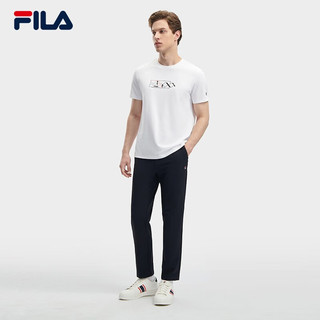 FILA 斐乐男子针织短袖衫2023冬基础简约休闲防晒凉感T恤 标准白-WT 170/92A/M