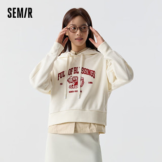 森马（Semir）新年红色卫衣女2024春季短款印花内搭 奶白10501 155/80A/S