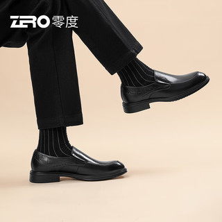 零度Zero男士皮鞋商务正装2024一脚蹬真皮柔软舒适通勤德比鞋子男 15黑色-套脚 38