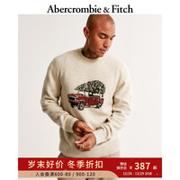 ABERCROMBIE & FITCH男装 复古图案圆领毛衣美式时尚街头风秋冬保暖针织衫 354556-1 奶油色印花