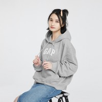 Gap 盖璞 女装秋冬LOGO碳素软磨抓绒805282连帽卫衣