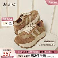 BASTO 百思图 2024春季时尚户外运动休闲鞋厚底女休闲鞋ID701AM4 黄棕/杏色 39