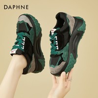 抖音超值购：DAPHNE 达芙妮 绿色运动鞋女款秋款复古休闲鞋子女显脚小老爹鞋