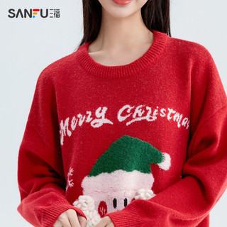 SANFU 三福 毛衣女冬季2023圣诞穿搭战袍圆领宽松红色上衣女装479704