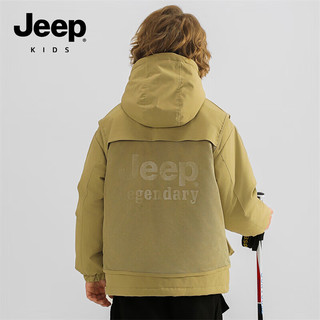 Jeep童装棉服中大童秋冬季棉衣加厚外套冬装青少年 浅卡其 120cm