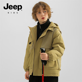 Jeep童装棉服中大童秋冬季棉衣加厚外套冬装青少年 浅卡其 120cm