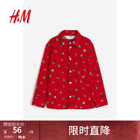                                                                                 H&M童装男童衬衫翻折领印花棉质衬衫1163558 红色/图案 100/56