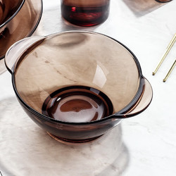 DURALEX 多莱斯 欧式玻璃泡面碗汤碗饭碗 沙拉碗水果餐盘单品餐具咖啡色 双耳碗