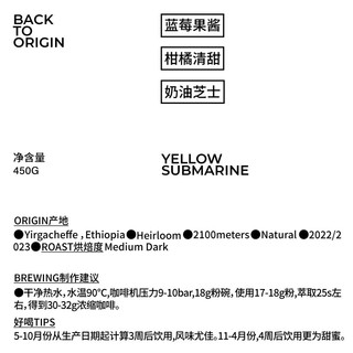 BEAM TIMER 治光师 黄色潜水艇中深烘450g耶加雪菲SOE意式冷萃咖啡豆