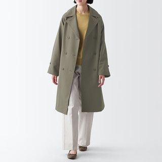 无印良品（MUJI） 女式 不易沾水 双排扣大衣 中长款外套风衣  BDE33C3A 浅灰棕色 M (160/84A