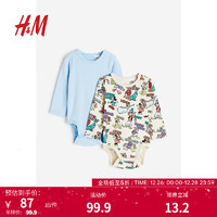 H&M【迪士尼系列】童装男婴连体衣2件装23冬季可爱哈衣1197230 浅蓝色/迪士尼经典动画 90/52