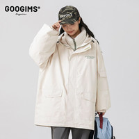 Googims 冲锋衣外套男女同款三合一可拆卸抓绒内胆防风冬季户外登山服 米杏色 2XL