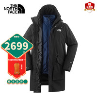 北面（The North Face）三合一冲锋衣男款冬户外运动上衣防风防水休闲保暖外套 92H/黑色外壳+蓝色内胆 2XL/185