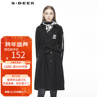 S.DEER 圣迪奥 秋季连帽收腰背心风衣女S19181822 黑色/