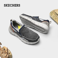 斯凯奇（Skechers）男鞋休闲鞋百搭时尚帆布鞋舒适复古一脚蹬 海军蓝色-465 41.5码