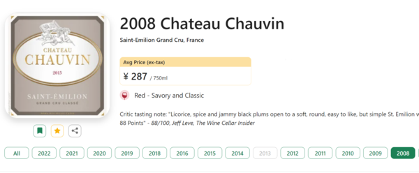 Chateau Chauvin 舍宛酒庄 正牌 干红葡萄酒 2008年 750ml 单瓶装