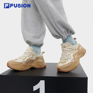 FILA FUSION斐乐潮牌女鞋BUBBLE厚底鞋休闲鞋老爹鞋 麦麸色/拿铁-PA 40