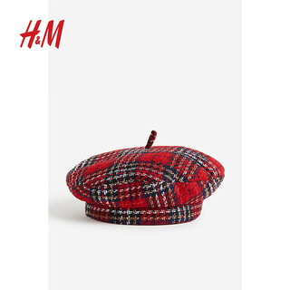 H&M【新年系列】童装女童帽子2024春季格纹舒适贝雷帽1218958 红色/格纹 51-52