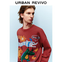 UR2024龙年新年款男装毛衣时髦小众趣味提花图案针织衫UMV930049 大红色 L