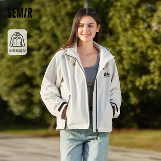 森马（Semir）外套女时尚短款2024春户外三防夹克 象牙白10412 150/76A/XS