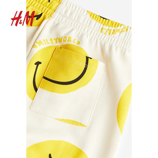 H&M【Smiley联名】童装男童长裤笑脸印花慢跑裤1170428 白色/SmileyWorld 145/63