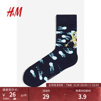H&M男士袜子秋季弹性舒适针织袜中筒袜0706270 蓝色/海绵宝宝 23-24