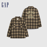 Gap 盖璞 男装冬季2023LOGO格纹拼接夹棉夹克840915宽松廓形外套 棕色格纹 165/88A(S)亚洲尺码